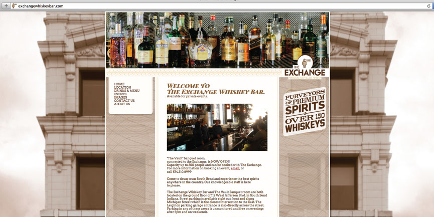 Exchange Whiskey Bar home page